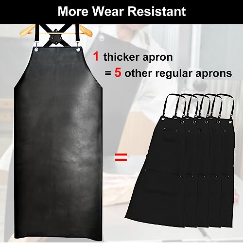 SHEOMERN Waterproof Rubber Apron, 43" Anti-Tear Heavy Duty Vinyl Adjustable Thicker Cross Back Dishwasher Apron for Restaurant Dishwashing, Butcher, Lab Work, Dog Grooming Black - Image 3