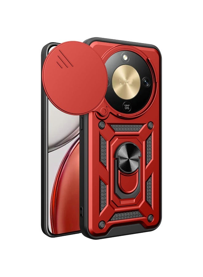 for Honor X9d 5G Case Cover, غطاء عدسة الكاميرا الشريحة, حامل الحلقة المغناطيسية الركض حالة الهاتف الوقائي لشرف X9d 5G, الأحمر