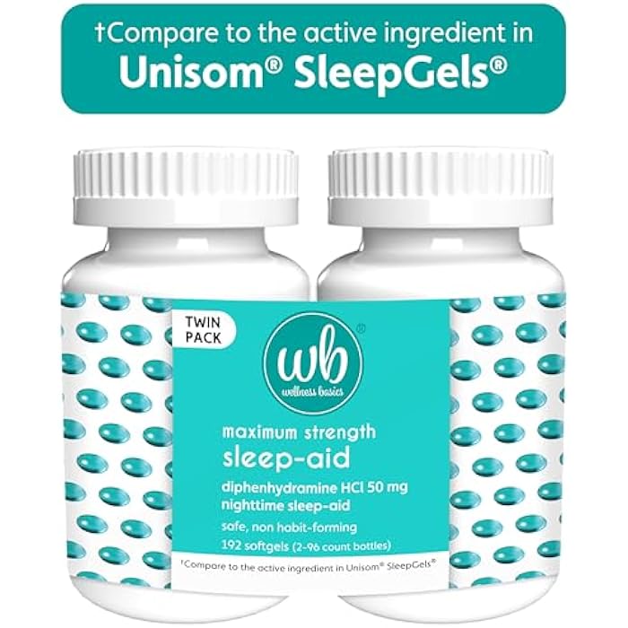 Wellness Basics Sleep Aid | Maximum Strength Diphenhydramine HCl 50 mg | Non-Habit Forming | Twin Pack -192 Total Softgels for Restful Sleep - Image 5