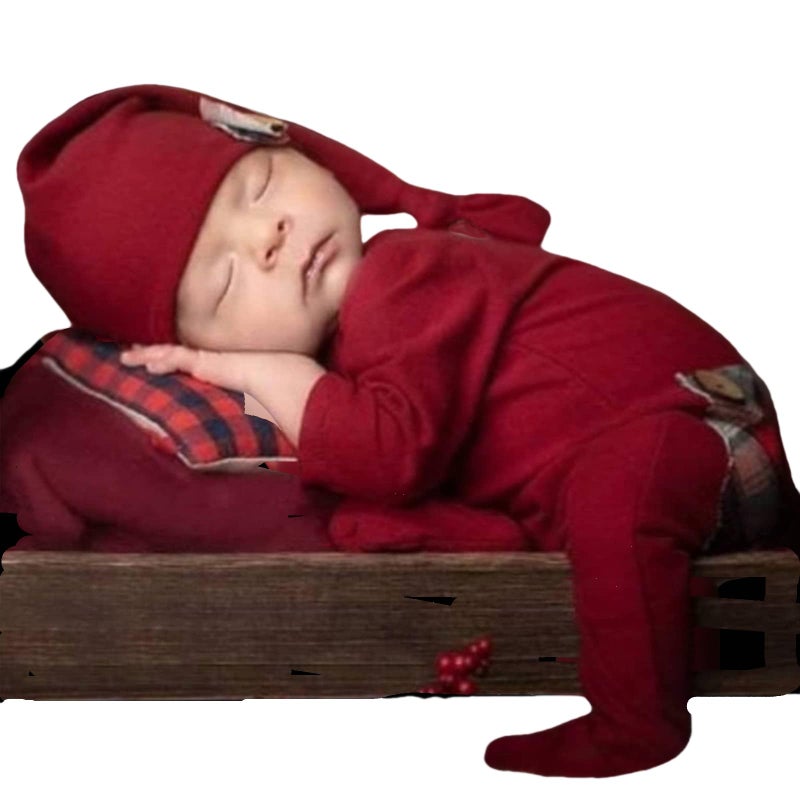 Vedory Christmas Newborn Baby Photo Shoot Props Outfits Crochet Clothes Santa Claus Red Hat Pants Photography Props Claret - Image 2