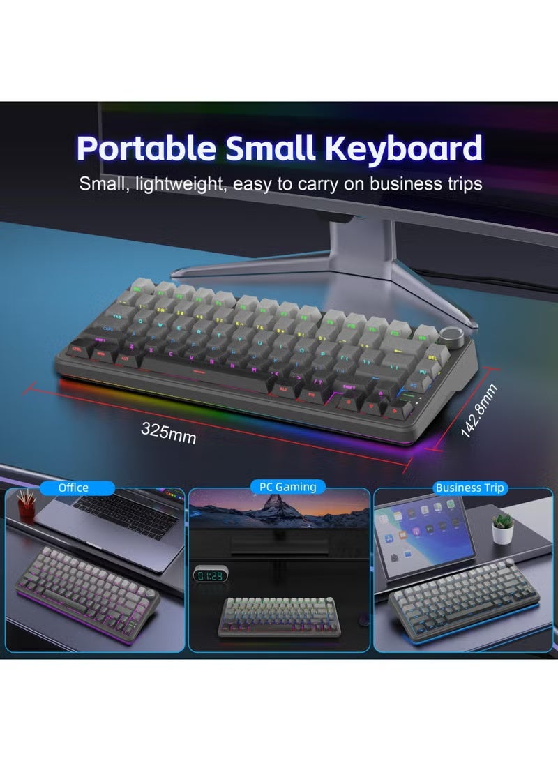 ROCK POW X75 Wireless Gasket RGB Backlit Gaming Keyboard,Tri-Mode BT5.0/2.4GHz/USB-C Hot-Swappable Mechanical Keyboard,Rapid Trigger 1KHz Polling Rate Wired mode Pre-lubed Linear Switches,Sound Absorbing 75% Compact Layout with Knob,Side Printed Keycaps with Adjustable Actuation - Image 2