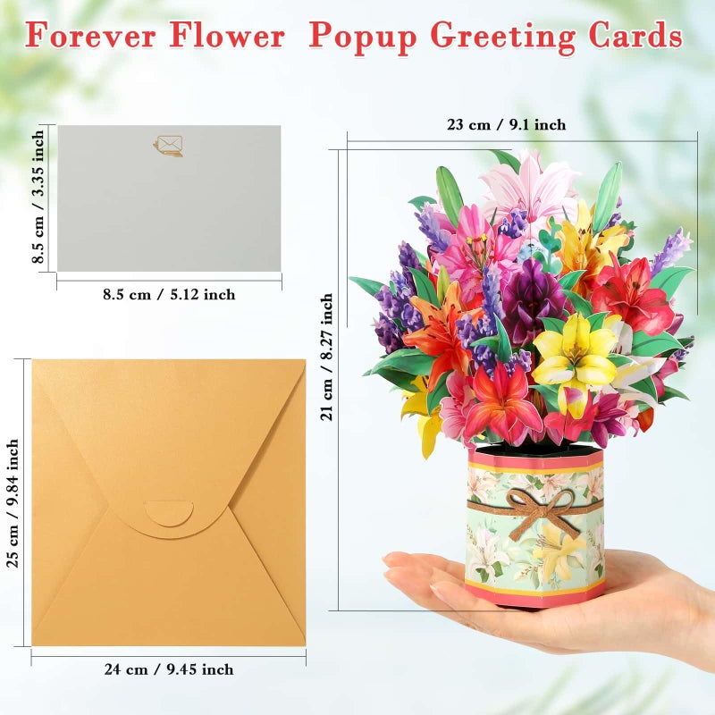 Tidponra Paper Flower Pop Up Cards, Lilies Flower Bouquet Card Popup 3D Greeting Cards for Mother's Day, Graduation, Anniversary, Birthday, Congratulations, Get Well, Home Decor, with Envelope and Note - Image 5