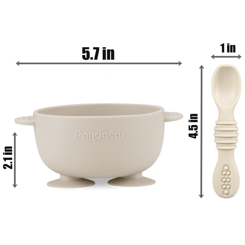 PandaEar 3 Pack Silicone Suction Baby Bowls & 3 Baby Feeding Spoons | Non-Slip Stay Put Bowls & Soft Silicone First Stage Spoons for Toddlers, BPA-Free Baby Led Weaning Set (Pink Rose Linen) - Image 3