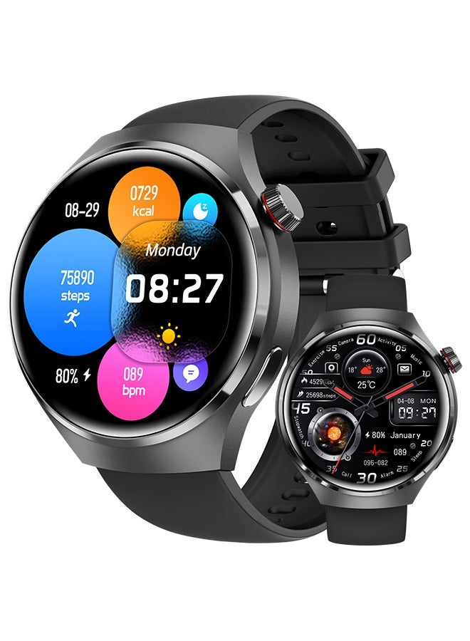 RollsTimi  Men's Bluetooth Smartwatch Silver Metal Dial Black Silicone Strap Sports Waterproof Android Ios System Universal GT4 Pro  - Image 1
