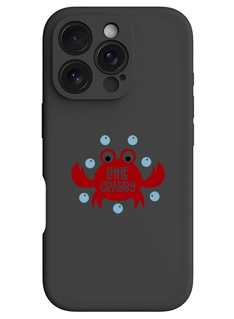 Theodor iPhone 16 Pro Black Protective Slim Fit Case Liquid Silicone Cover with Full Body Protection Anti-Scratch Shockproof Case For iPhone - Little crabby - Image 1