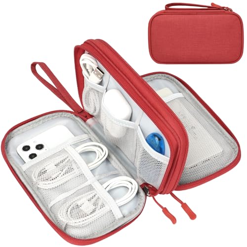 FYY Electronic Organizer, Travel Cable Organizer Bag Pouch Electronic Accessories Carry Case Portable Waterproof Double Layers Storage Bag for Cable, Cord, Charger, Phone, Earphone, Large Size, Red - Image 1