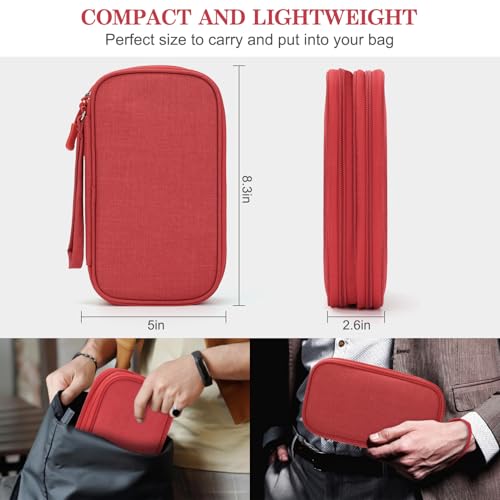 FYY Electronic Organizer, Travel Cable Organizer Bag Pouch Electronic Accessories Carry Case Portable Waterproof Double Layers Storage Bag for Cable, Cord, Charger, Phone, Earphone, Large Size, Red - Image 2