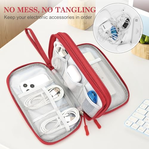 FYY Electronic Organizer, Travel Cable Organizer Bag Pouch Electronic Accessories Carry Case Portable Waterproof Double Layers Storage Bag for Cable, Cord, Charger, Phone, Earphone, Large Size, Red - Image 5