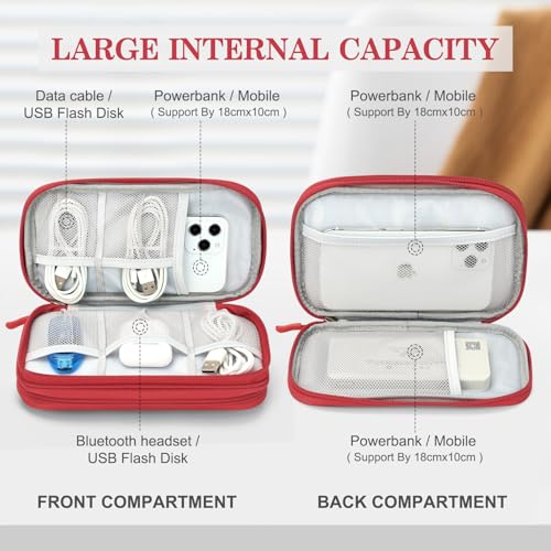 FYY Electronic Organizer, Travel Cable Organizer Bag Pouch Electronic Accessories Carry Case Portable Waterproof Double Layers Storage Bag for Cable, Cord, Charger, Phone, Earphone, Large Size, Red - Image 3