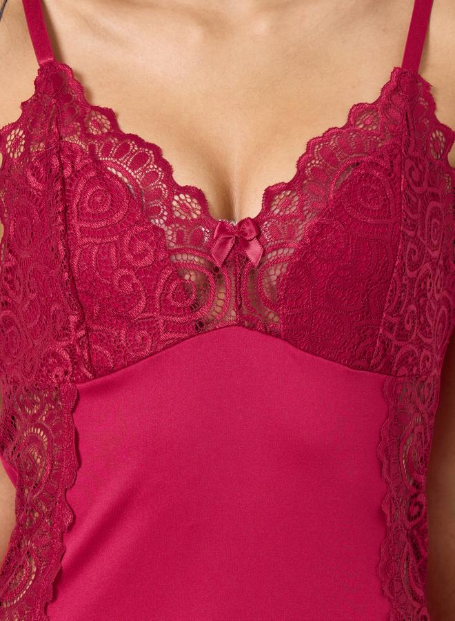 Styli Red Slip Dress with Scallop Edge Lace - Image 3