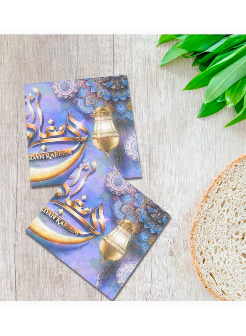 مجموعة واحدة من مناديل رمضان كريم الورقية 20 قطعة، مناديل مائدة احتفالية للشهر الكريم باللون الأرجواني الذهبي، مناديل للاستعمال مرة واحدة لتزيين طاولة الإفطار وحفلات العشاء - Image 5