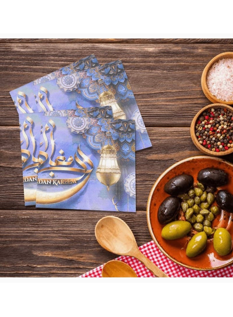 مجموعة واحدة من مناديل رمضان كريم الورقية 20 قطعة، مناديل مائدة احتفالية للشهر الكريم باللون الأرجواني الذهبي، مناديل للاستعمال مرة واحدة لتزيين طاولة الإفطار وحفلات العشاء - Image 2