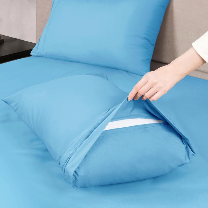 Mejoroom مجموعة شراشف توين XL من ميجروم - شراشف وأغطية وسائد من الألياف الدقيقة فاخرة فندقية تناسب فراش غرفة السكن الجامعي - ناعم، قابل للتنفس، مقاوم للتجعد والبهتان - 3 قطع (أزرق دينيم) - Image 3