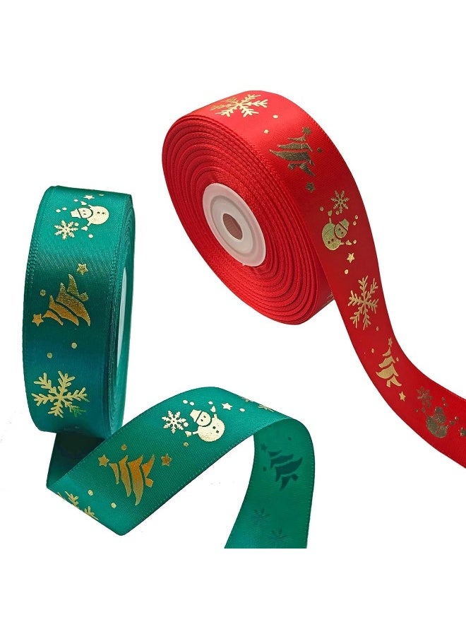 Generic FAM 2 Rolls Christmas Ribbons with Gold Snowflake Snowman Christmas Tree Signs, 16mm wide 2Yard/Spool for Gift Wrapping Decoration, Floral Bows Craft  - Image 1