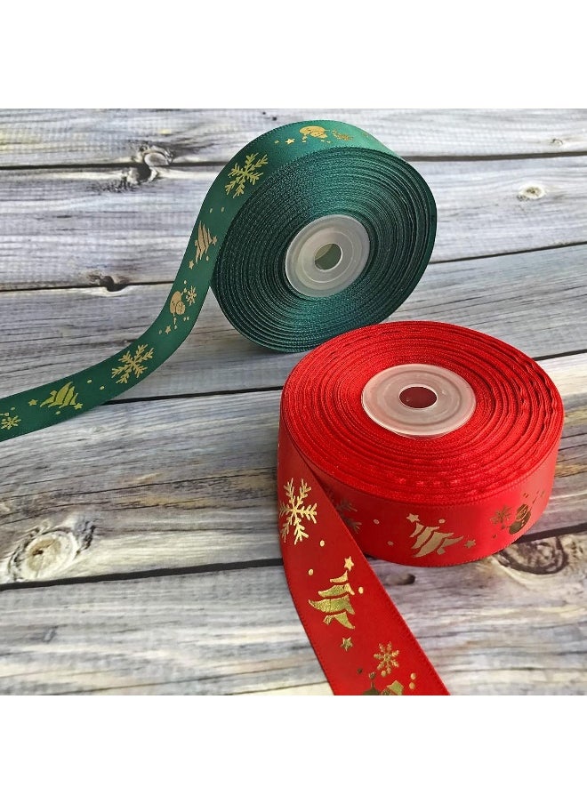 Generic FAM 2 Rolls Christmas Ribbons with Gold Snowflake Snowman Christmas Tree Signs, 16mm wide 2Yard/Spool for Gift Wrapping Decoration, Floral Bows Craft  - Image 2