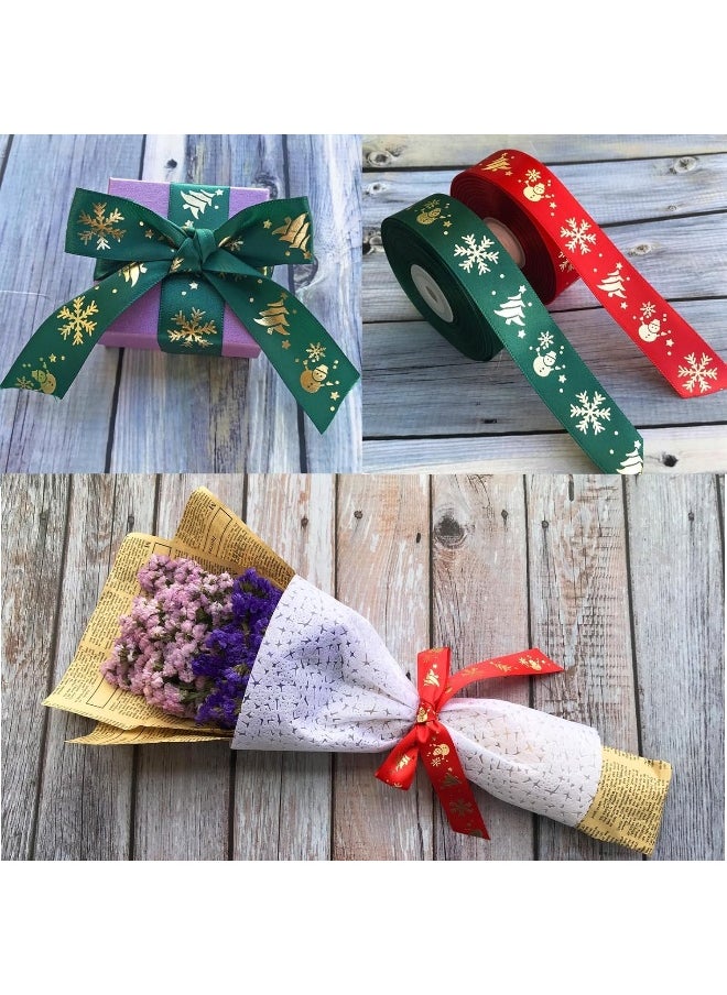 Generic FAM 2 Rolls Christmas Ribbons with Gold Snowflake Snowman Christmas Tree Signs, 16mm wide 2Yard/Spool for Gift Wrapping Decoration, Floral Bows Craft  - Image 4