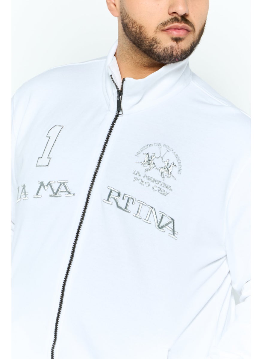 La Martina Men Round Neck  Brand Logo Long Sleeve Hoodie, White Combo  - Image 4