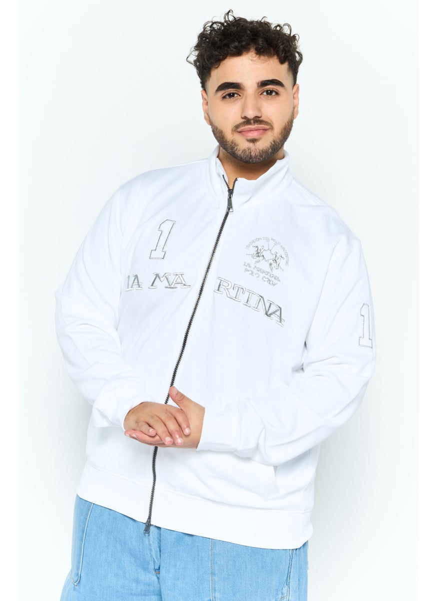 La Martina Men Round Neck  Brand Logo Long Sleeve Hoodie, White Combo  - Image 1