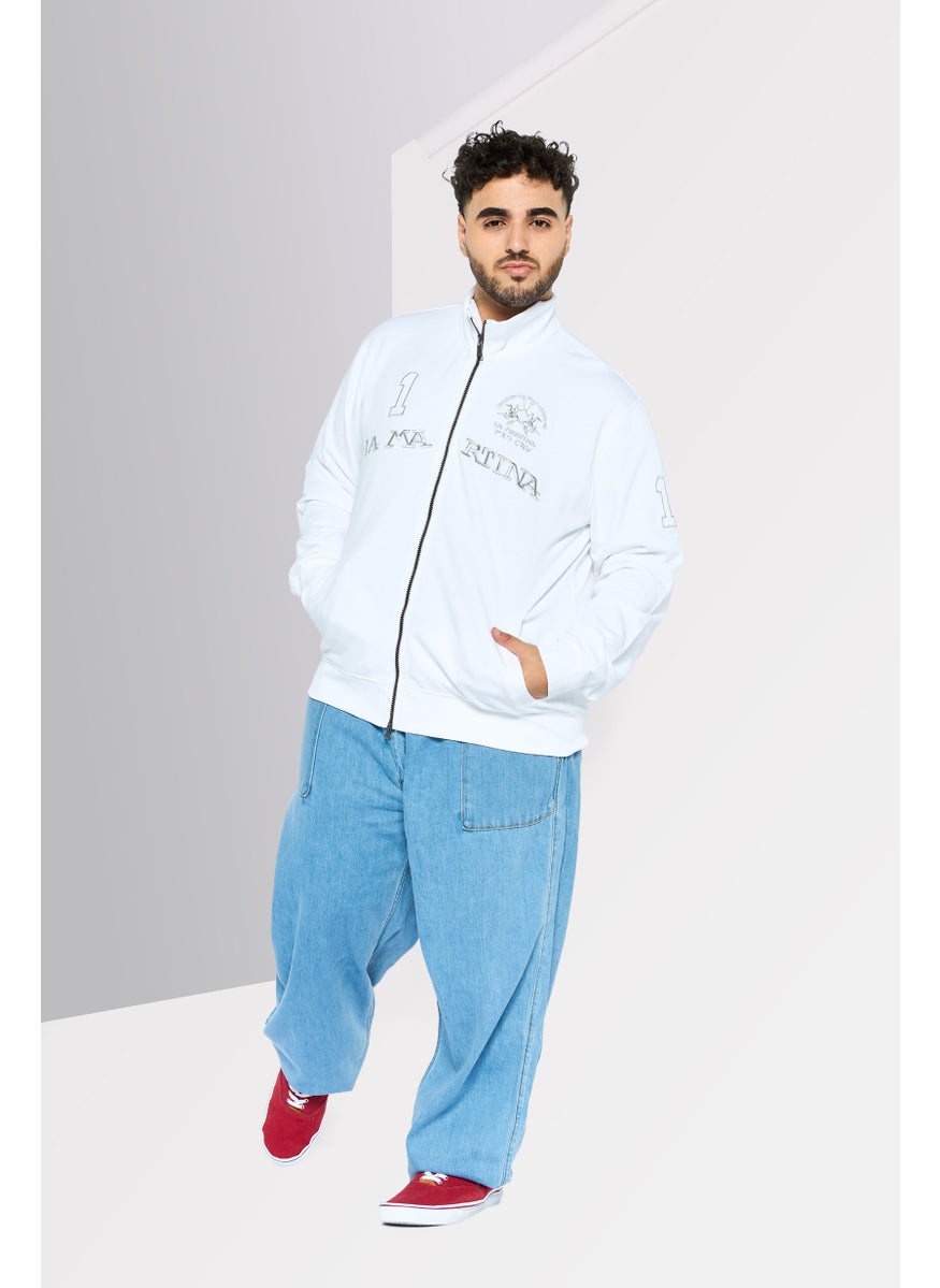 La Martina Men Round Neck  Brand Logo Long Sleeve Hoodie, White Combo  - Image 3
