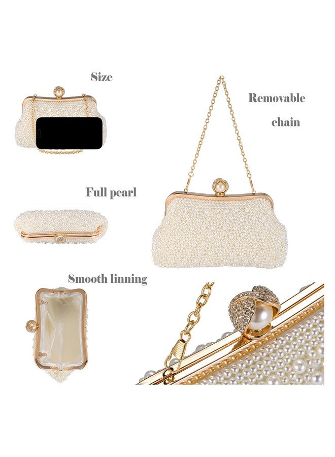 Ayliss Pearl Clutch Purses for Women Wedding Bridal Evening Small Clutch Crossbody Handbag Full Beaded Parites Prom (Ivory) - Image 4