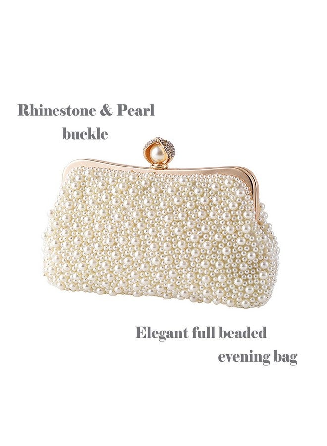 Ayliss Pearl Clutch Purses for Women Wedding Bridal Evening Small Clutch Crossbody Handbag Full Beaded Parites Prom (Ivory) - Image 3