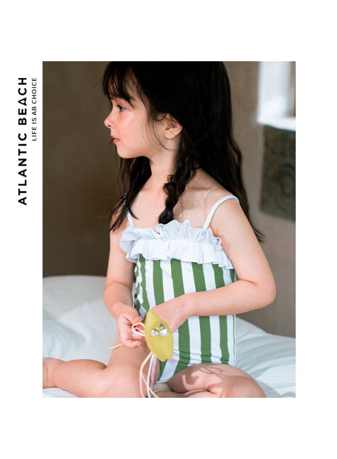 Atlanticbeach 2025 New Style Small Camisole Double Lace Swimsuit For Children Girls Hot Spring Summer Vacation One-piece Swimwear For Older Kids - Image 1