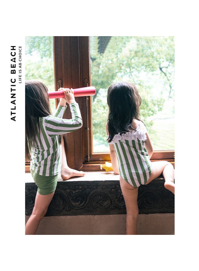 Atlanticbeach 2025 New Style Small Camisole Double Lace Swimsuit For Children Girls Hot Spring Summer Vacation One-piece Swimwear For Older Kids - Image 3