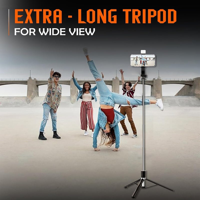 Hold Up عصا سيلفي ثلاثية القوائم طويلة مع ضوء، 67 بوصة / 170 سم ثلاثية القوائم المعززة للهاتف المحمول، عصا سيلفي متعددة الوظائف بلوتوث للسفر، الفلوغ، متوافقة مع آيفون وجميع الهواتف الذكية - Image 5