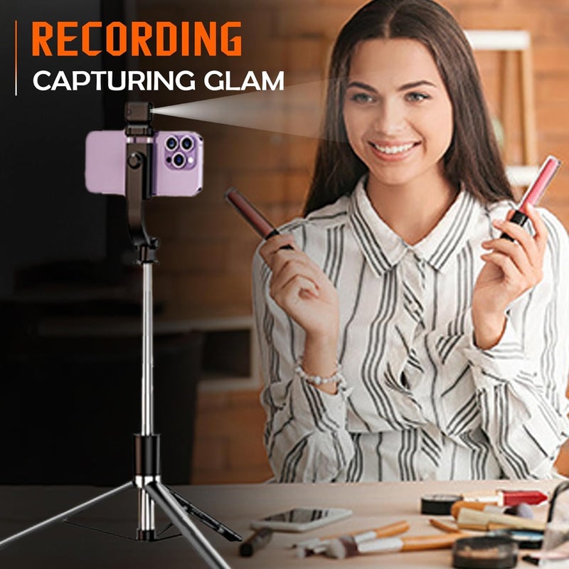 Hold Up عصا سيلفي ثلاثية القوائم طويلة مع ضوء، 67 بوصة / 170 سم ثلاثية القوائم المعززة للهاتف المحمول، عصا سيلفي متعددة الوظائف بلوتوث للسفر، الفلوغ، متوافقة مع آيفون وجميع الهواتف الذكية - Image 2
