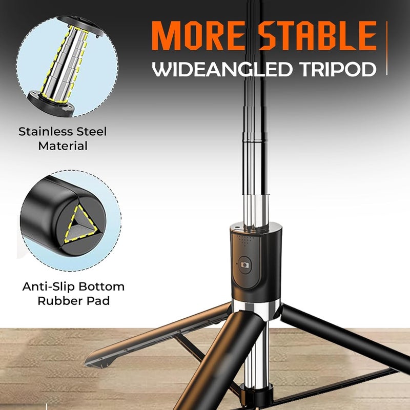 Hold Up عصا سيلفي ثلاثية القوائم طويلة مع ضوء، 67 بوصة / 170 سم ثلاثية القوائم المعززة للهاتف المحمول، عصا سيلفي متعددة الوظائف بلوتوث للسفر، الفلوغ، متوافقة مع آيفون وجميع الهواتف الذكية - Image 3