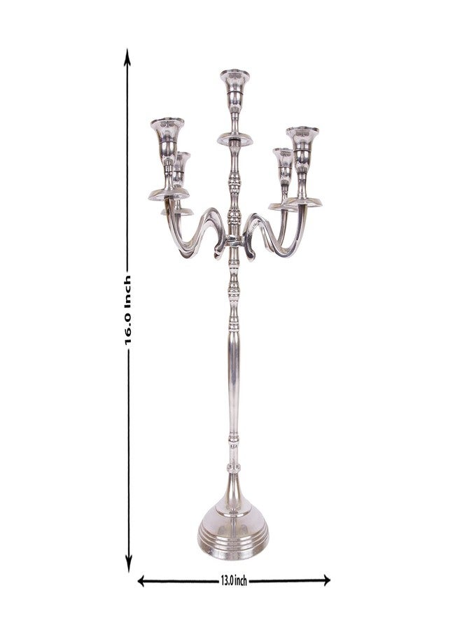 INDIAN ARTISANS Candelabra Candle Stand 5 Arms - Antique Vintage Candle Holder for Dining Table Decor - Silver Aluminium Wax Candle Holder, 16x13 inch, Table Candle Stand - Image 5