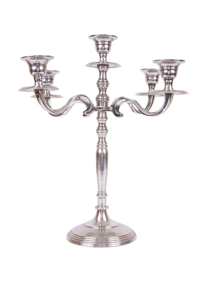 INDIAN ARTISANS Candelabra Candle Stand 5 Arms - Antique Vintage Candle Holder for Dining Table Decor - Silver Aluminium Wax Candle Holder, 16x13 inch, Table Candle Stand - Image 2