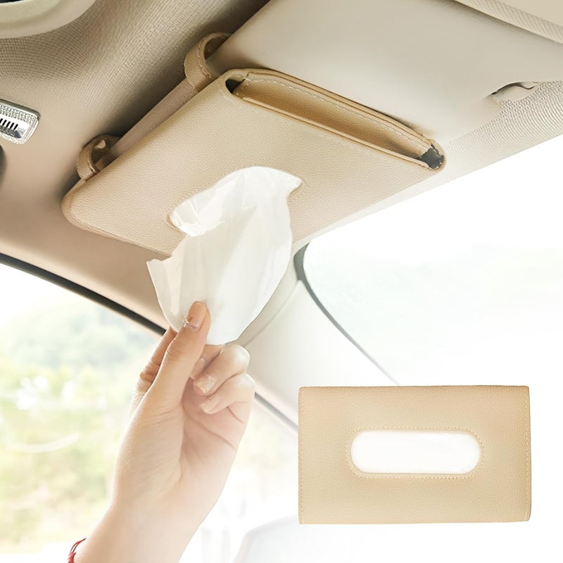 MOHILAA Car Tissue Holder for Sun Visor – PU Leather Tissue Case for Car, Truck, Backseat & Headrest | Visor Napkin Dispenser for Easy Access & Interior Organization (Beige) - Image 1