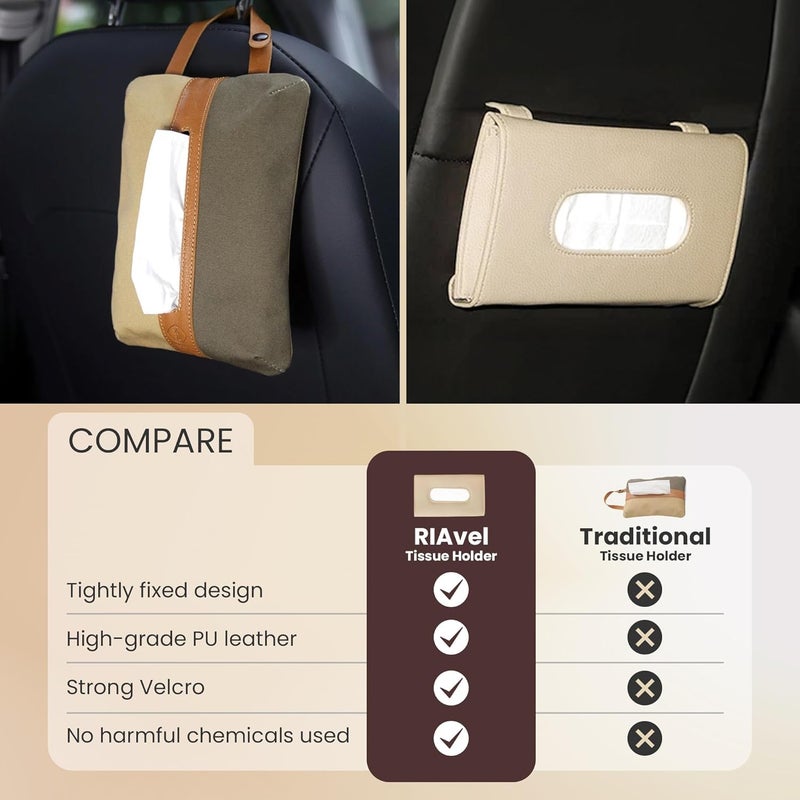 MOHILAA Car Tissue Holder for Sun Visor – PU Leather Tissue Case for Car, Truck, Backseat & Headrest | Visor Napkin Dispenser for Easy Access & Interior Organization (Beige) - Image 3