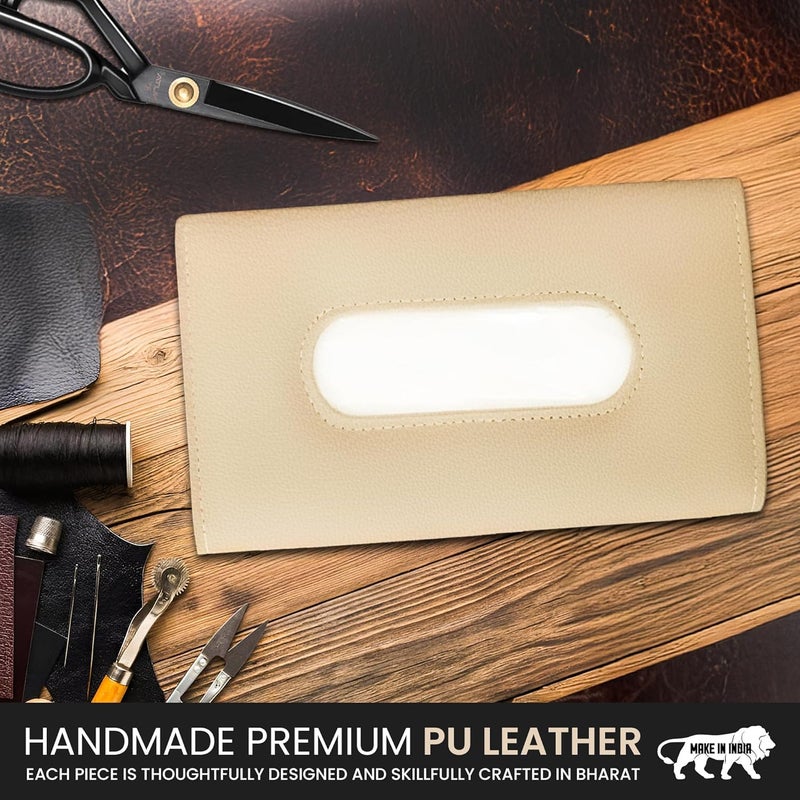 MOHILAA Car Tissue Holder for Sun Visor – PU Leather Tissue Case for Car, Truck, Backseat & Headrest | Visor Napkin Dispenser for Easy Access & Interior Organization (Beige) - Image 5