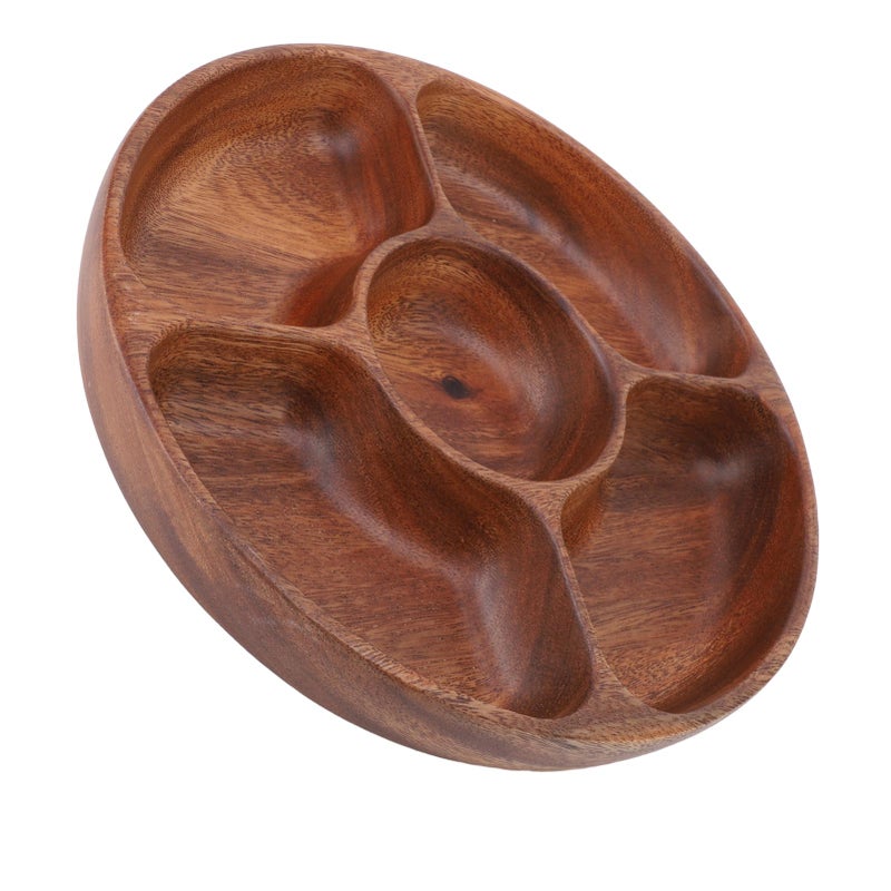 Nuts Storage Platter Tray Wooden Serving Tray Dessert Fruit Veggie Food Serve Plate for Party Family Dinner Holiday Home Warming 5 Grids - Image 5