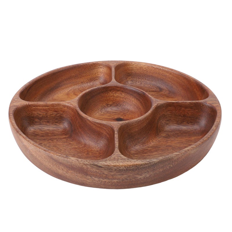 Nuts Storage Platter Tray Wooden Serving Tray Dessert Fruit Veggie Food Serve Plate for Party Family Dinner Holiday Home Warming 5 Grids - Image 2