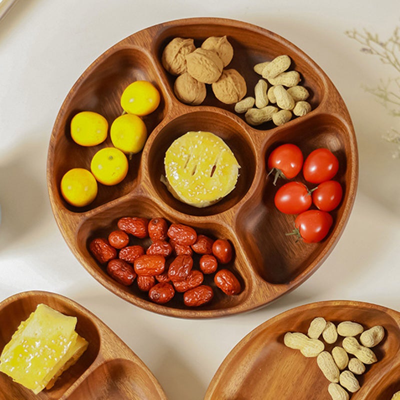 Nuts Storage Platter Tray Wooden Serving Tray Dessert Fruit Veggie Food Serve Plate for Party Family Dinner Holiday Home Warming 5 Grids - Image 3