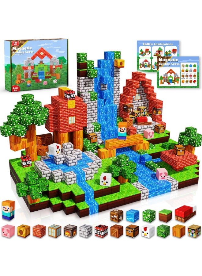 Magnetic Blocks |100PCS Magnetic Building Cube Game, Constructions Toys for Boys & Girls Age 3-4, 5 6 7 8 9 10, STEM Montessori Stacking Toy, Sensory Tiles Building Birthday for Toddlers  - Image 1