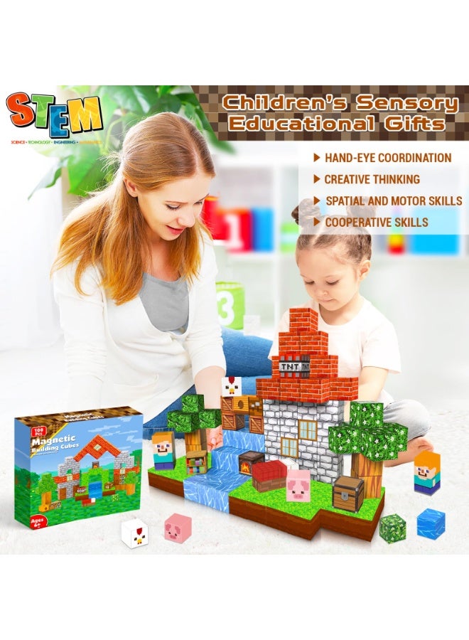 Magnetic Blocks |100PCS Magnetic Building Cube Game, Constructions Toys for Boys & Girls Age 3-4, 5 6 7 8 9 10, STEM Montessori Stacking Toy, Sensory Tiles Building Birthday for Toddlers  - Image 5