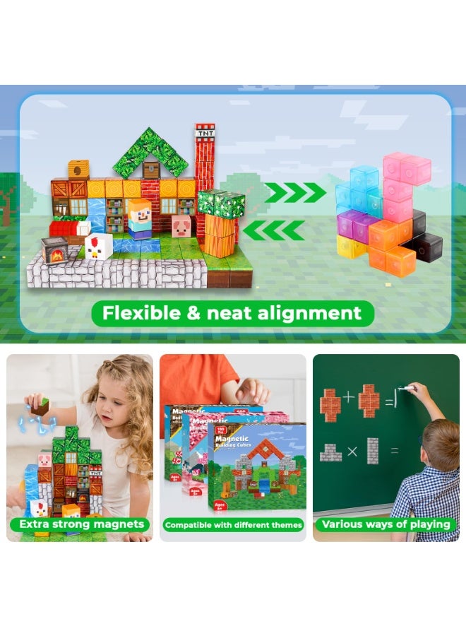 Magnetic Blocks |100PCS Magnetic Building Cube Game, Constructions Toys for Boys & Girls Age 3-4, 5 6 7 8 9 10, STEM Montessori Stacking Toy, Sensory Tiles Building Birthday for Toddlers  - Image 4