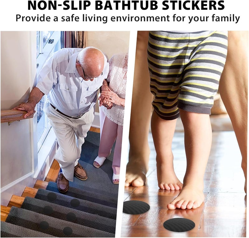 Coufce 24 PCS Bathtub Non Slip Stickers Black Adhesive Decals Round Shape Anti Slip Shower Stickers Bath Non Slip Stickers for Floor Bathroom Stairs Ladders with Scraper - Image 3