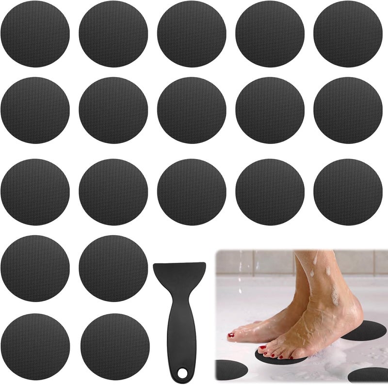 Coufce 24 PCS Bathtub Non Slip Stickers Black Adhesive Decals Round Shape Anti Slip Shower Stickers Bath Non Slip Stickers for Floor Bathroom Stairs Ladders with Scraper - Image 1