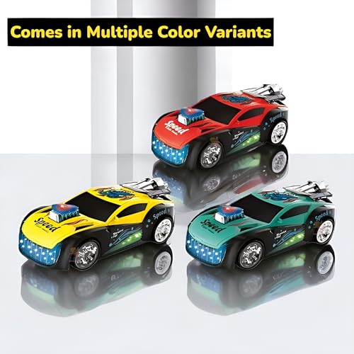 WISHKEY Plastic Bump and Go Car Toy for Kids, Battery Operated Racing Car Toy with Music and Flashing Lights, Toy Car with Dancing Hood, Assorted, 3+ Years (Pack of 1) - Image 2
