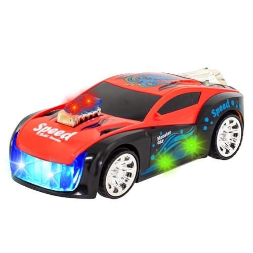 WISHKEY Plastic Bump and Go Car Toy for Kids, Battery Operated Racing Car Toy with Music and Flashing Lights, Toy Car with Dancing Hood, Assorted, 3+ Years (Pack of 1) - Image 1