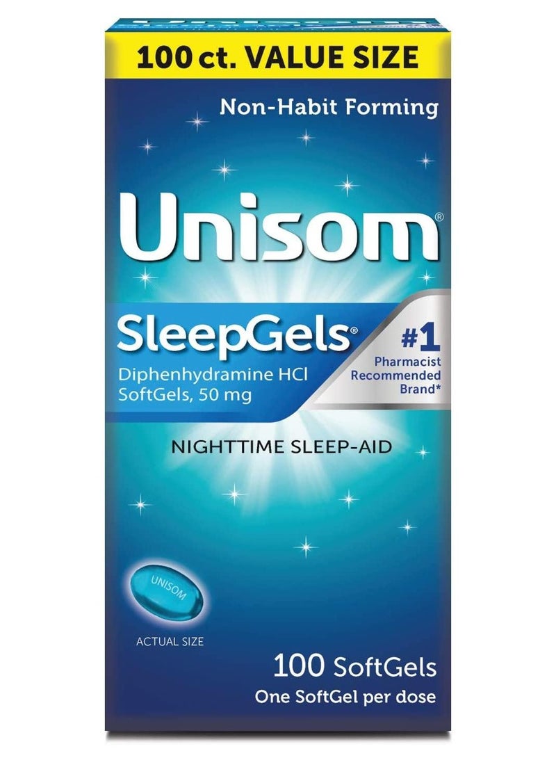 Unisom Nighttime Sleep-Aid Diphenhydramine HCI 100 Softgels - Image 1