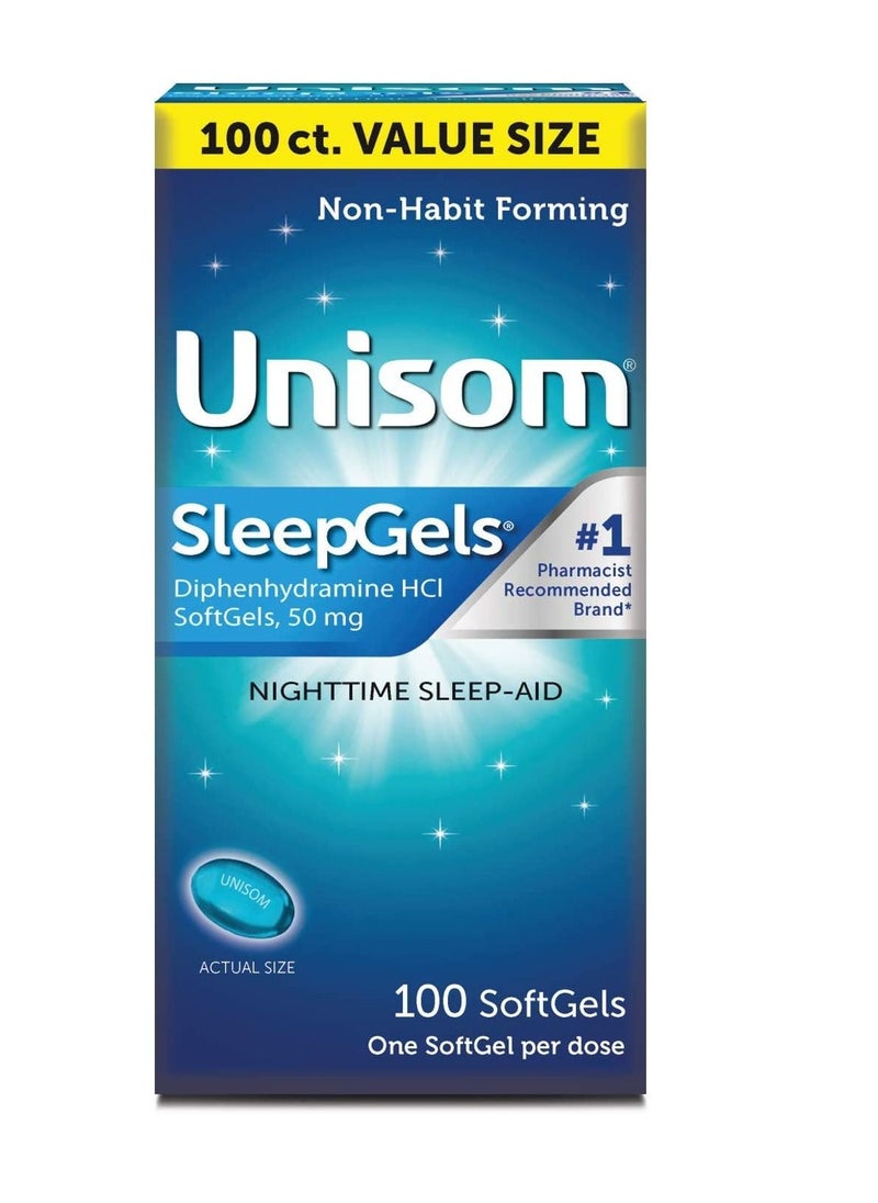 Unisom Nighttime Sleep-Aid Diphenhydramine HCI 100 Softgels  - Image 1