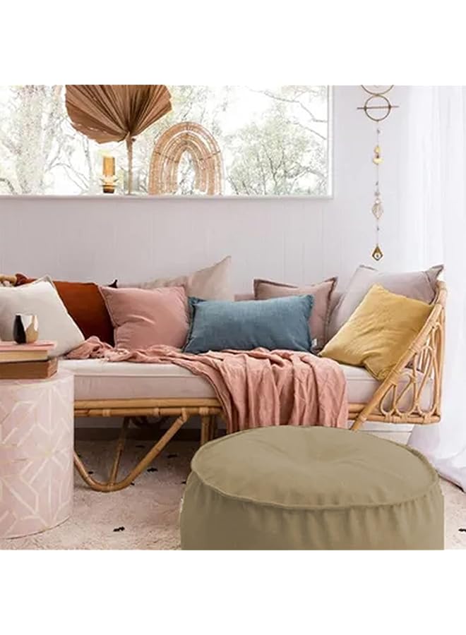 erorex Round Decorative Linen Ottomans Floor Cushion 70X40 Cm Light Beige - Image 1