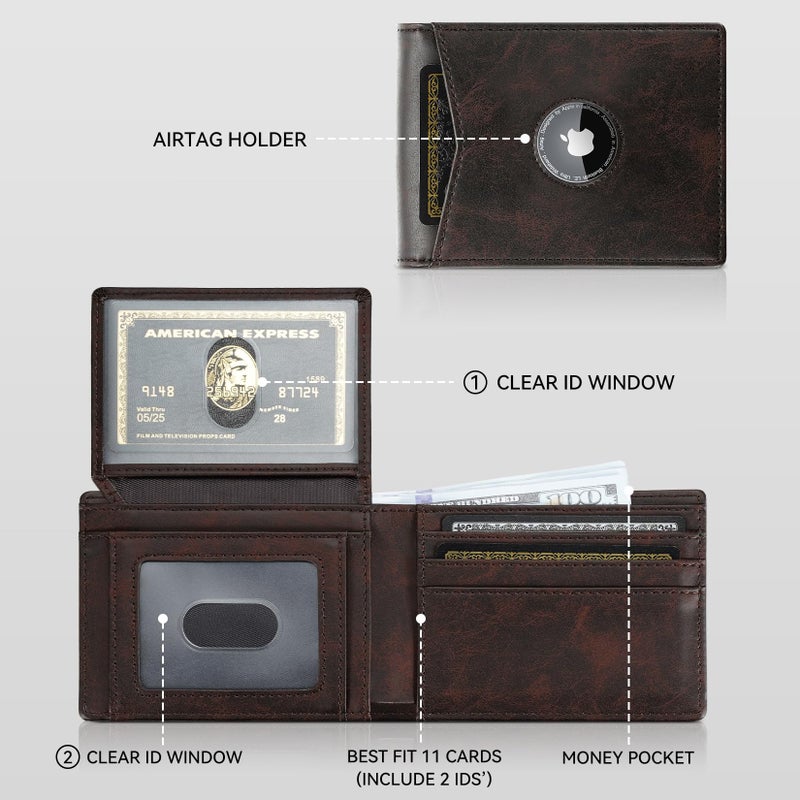 furid Air Tag Wallet Men: Wallet with Airtag Holder - Wallet for Airtag Men Slim Minimalist with ID Window RFID Leather Wallet - Image 2