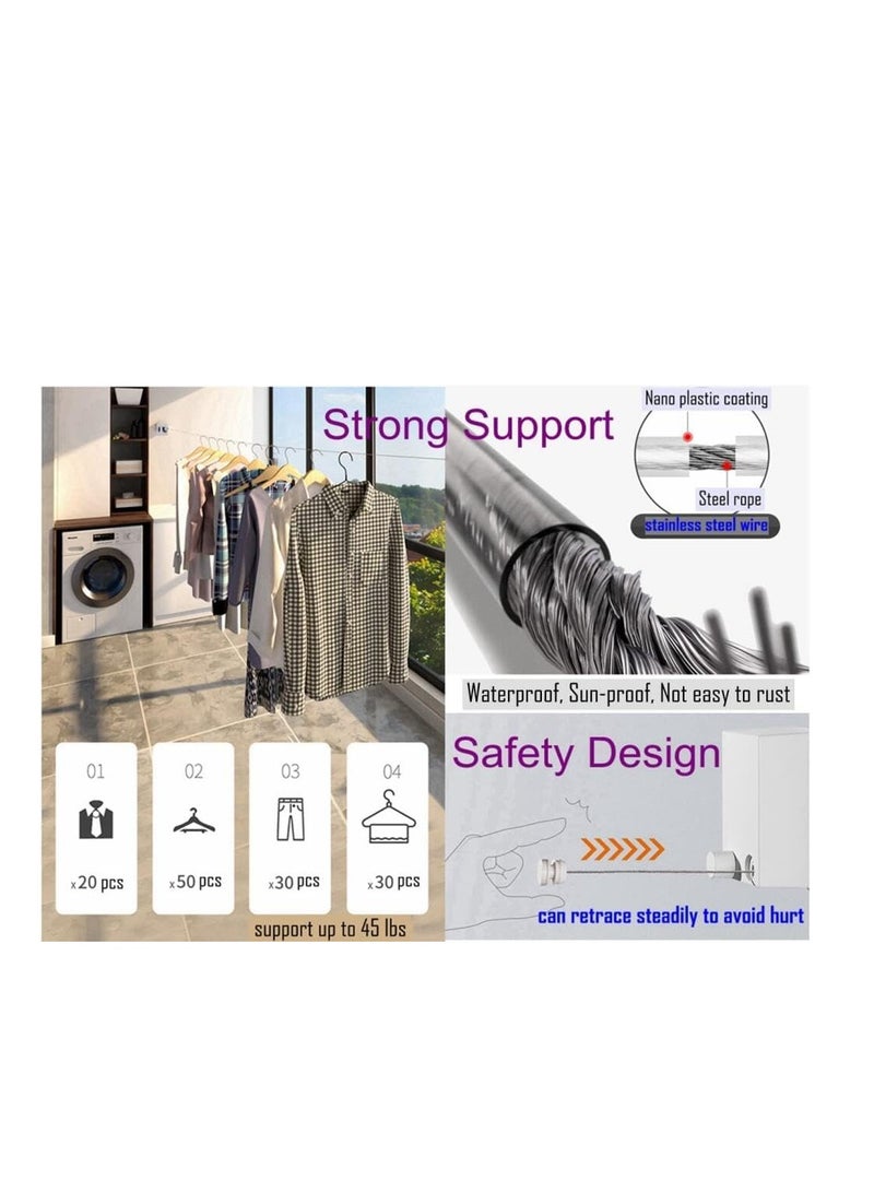 4.2m Invisible Wall Mounted Retractable Clothesline,Drill Free Laundry Drying Rack with Adjustable Stainless Steel String,Retractable Clothesline Lock to Prevent Sagging Indoor Outdoor-Gold - Image 5